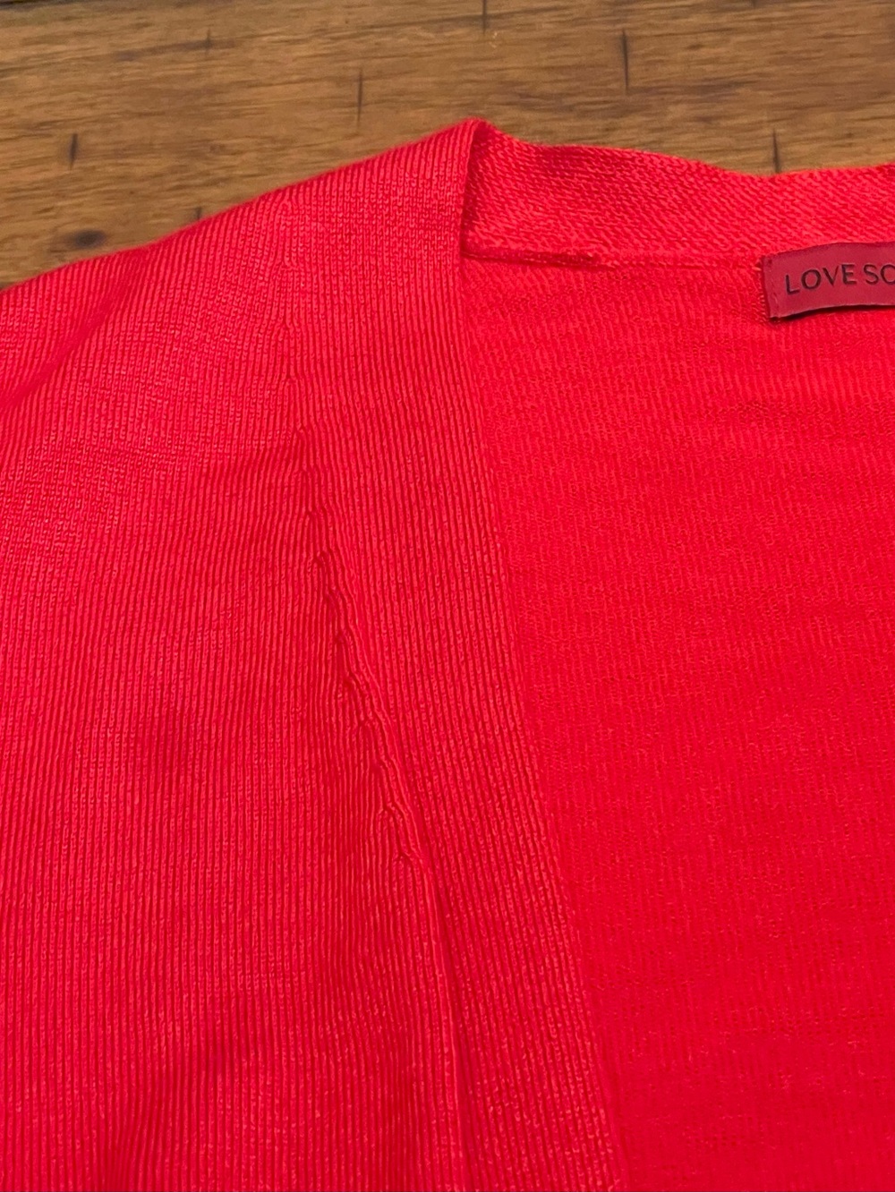 Open-Front Red Ribbed Hem Cardigan Sweater - Picture 2 of 8